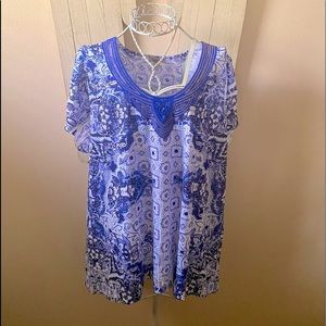 One World Floral Top with Lace Embroidery Detail